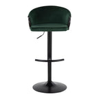 Claire Adjustable Barstool – Set of 2 - Black Metal, Green Velvet