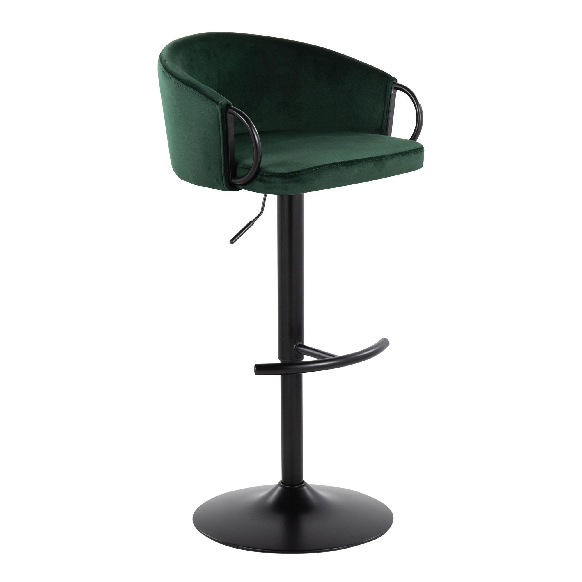 Claire Adjustable Barstool – Set of 2 - Black Metal, Green Velvet