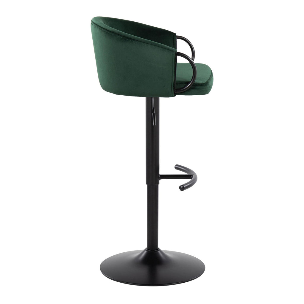 Claire Adjustable Barstool – Set of 2 - Black Metal, Green Velvet