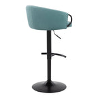 Claire Adjustable Barstool – Set of 2 - Black Metal, Light Blue Velvet