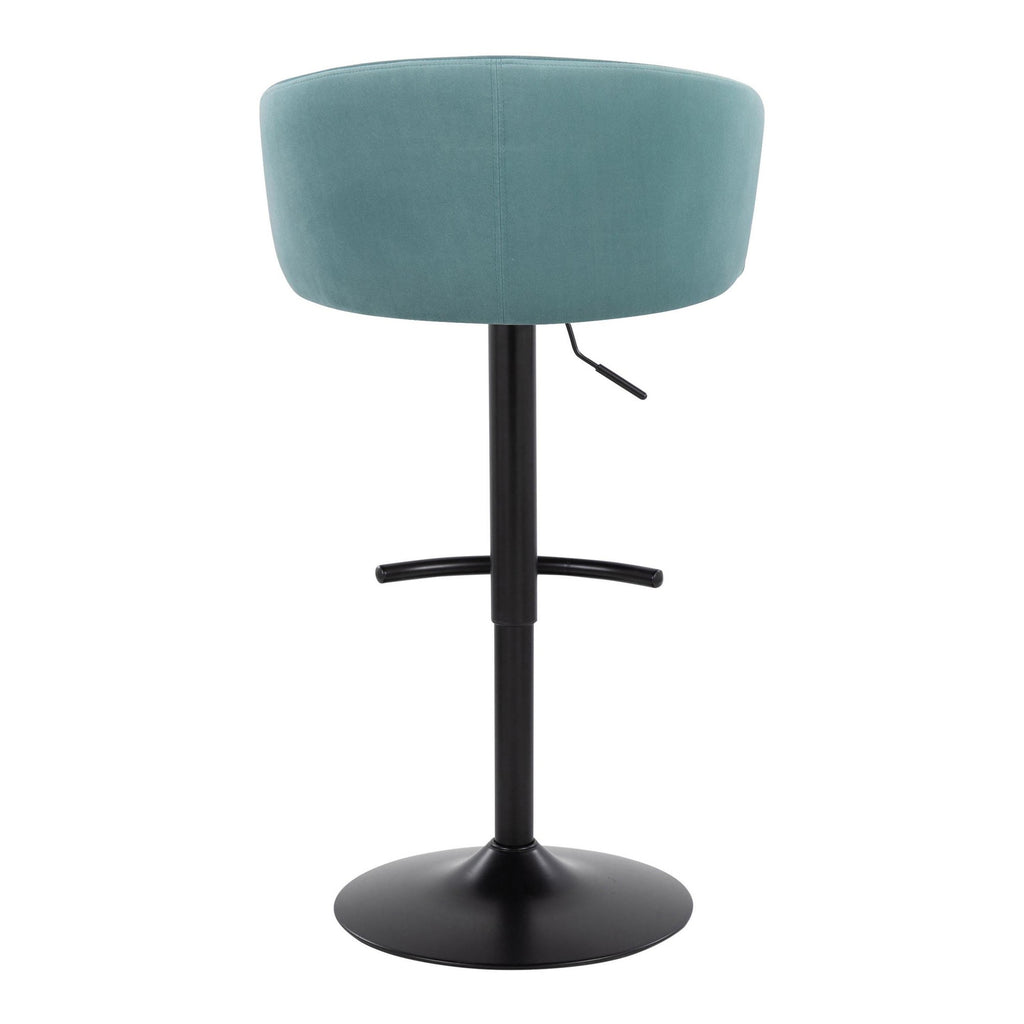 Claire Adjustable Barstool – Set of 2 - Black Metal, Light Blue Velvet