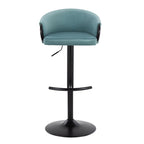 Claire Adjustable Barstool – Set of 2 - Black Metal, Light Blue Velvet