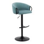 Claire Adjustable Barstool – Set of 2 - Black Metal, Light Blue Velvet
