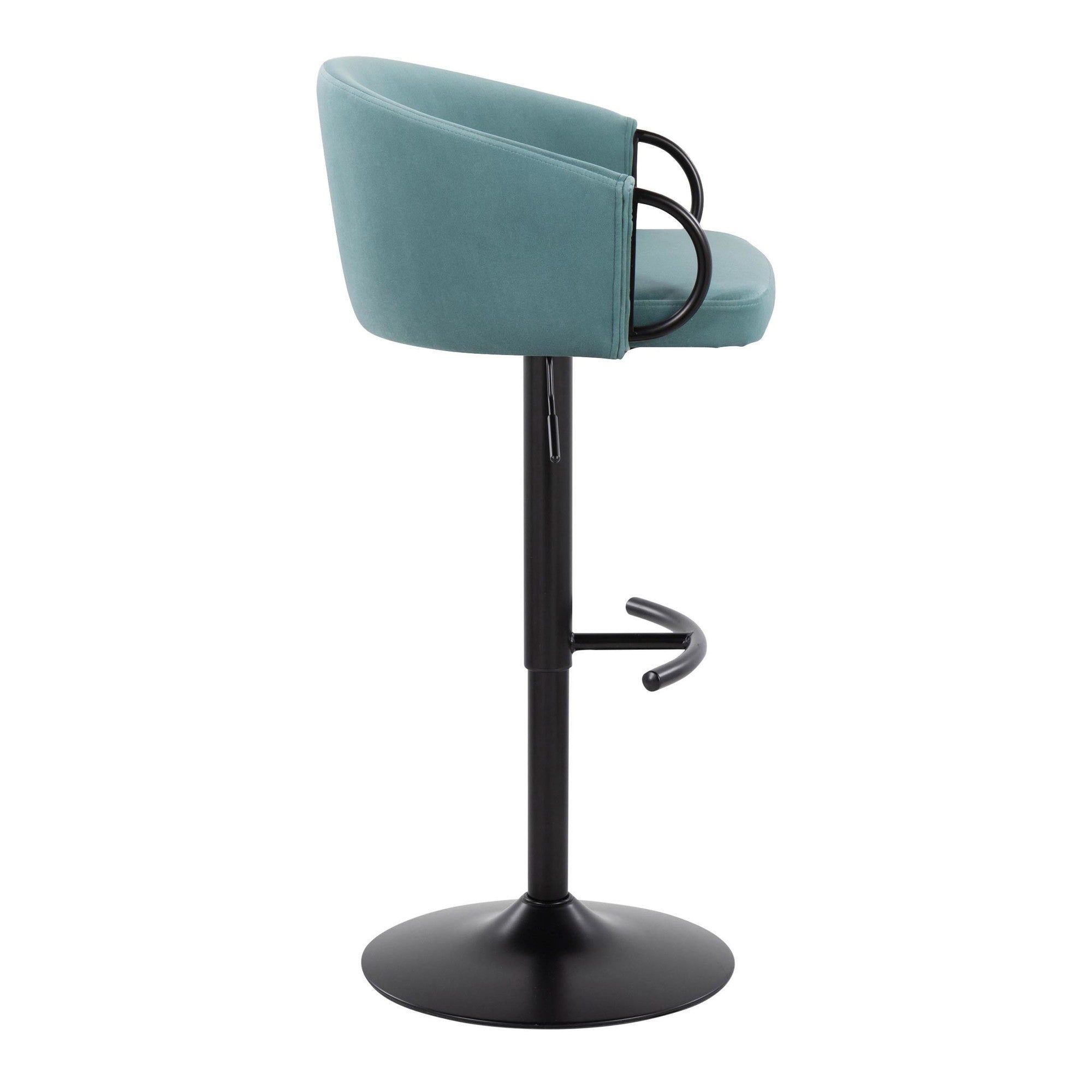 Claire Adjustable Barstool – Set of 2 - Black Metal, Light Blue Velvet