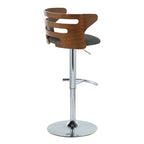Cosi Adjustable Barstool - Set of 2 - Chrome, Walnut Wood, Charcoal Fabric