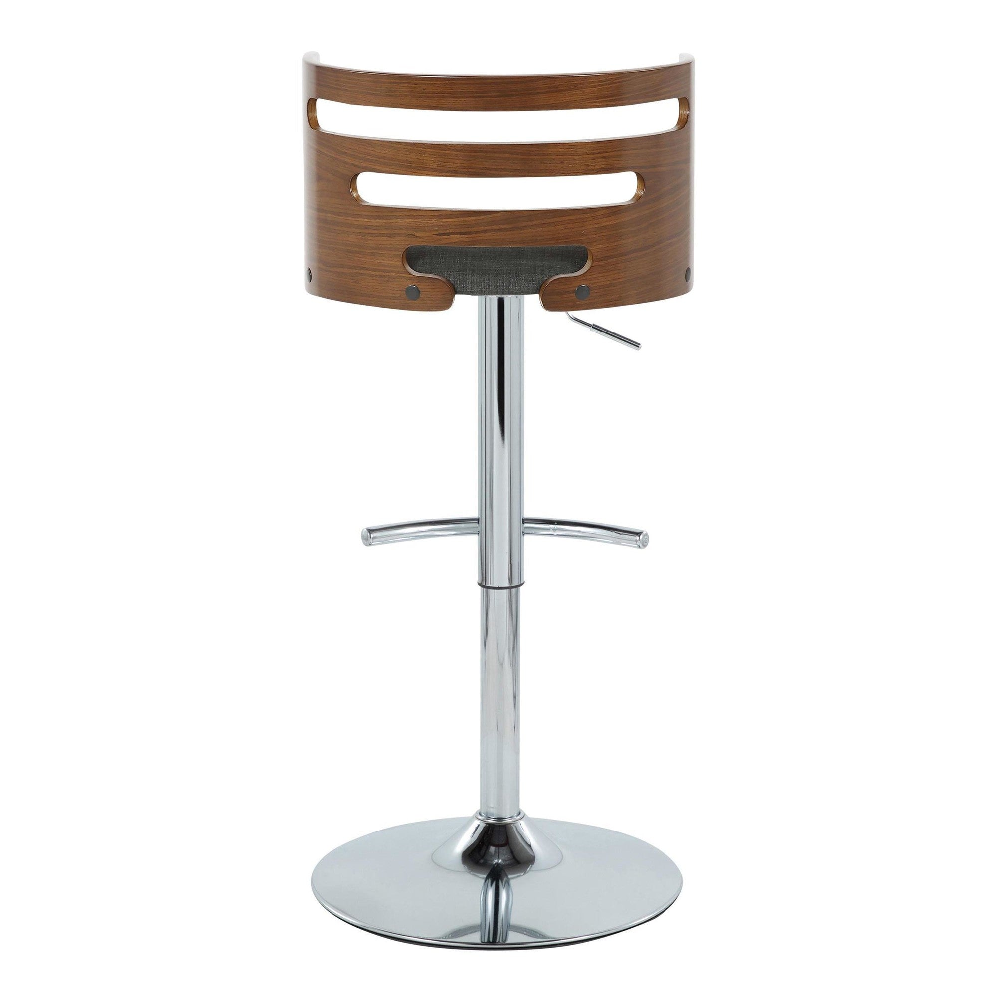Cosi Adjustable Barstool - Set of 2 - Chrome, Walnut Wood, Charcoal Fabric