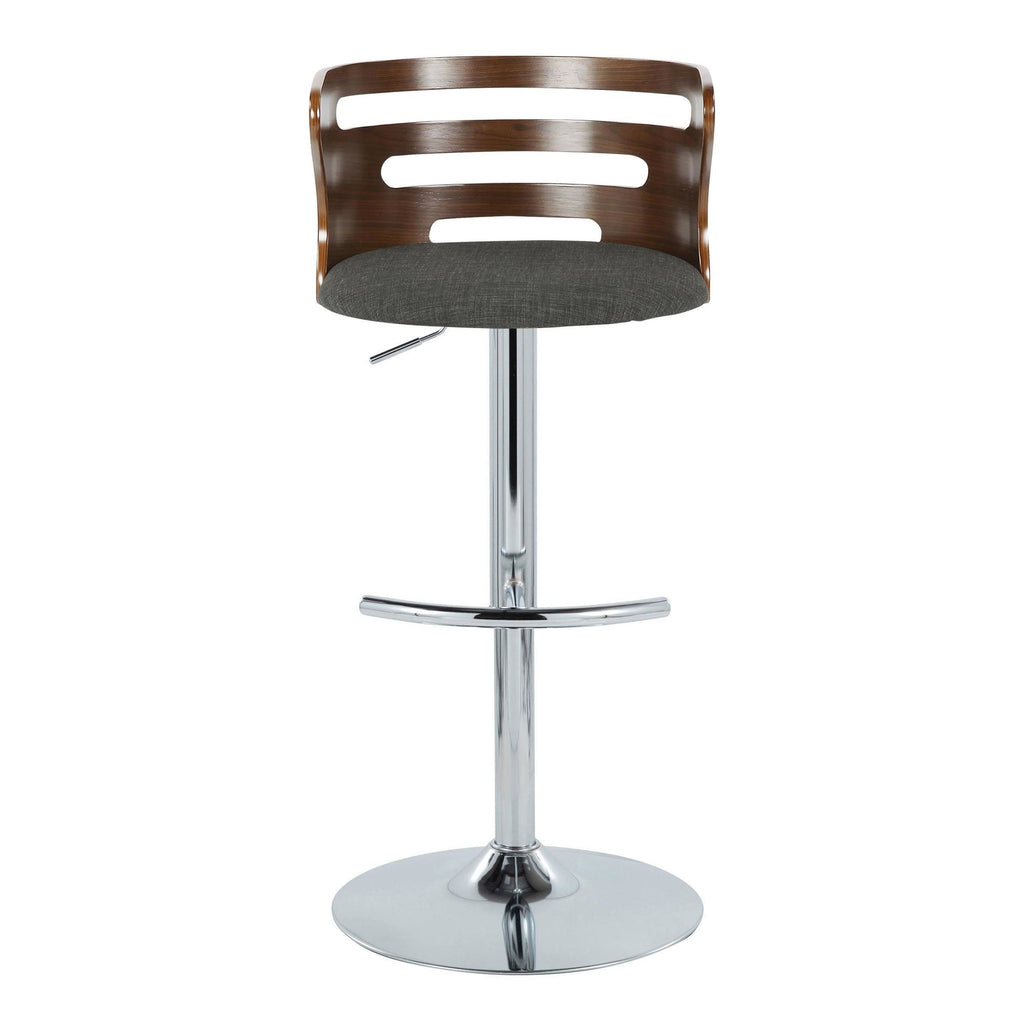 Cosi Adjustable Barstool - Set of 2 - Chrome, Walnut Wood, Charcoal Fabric
