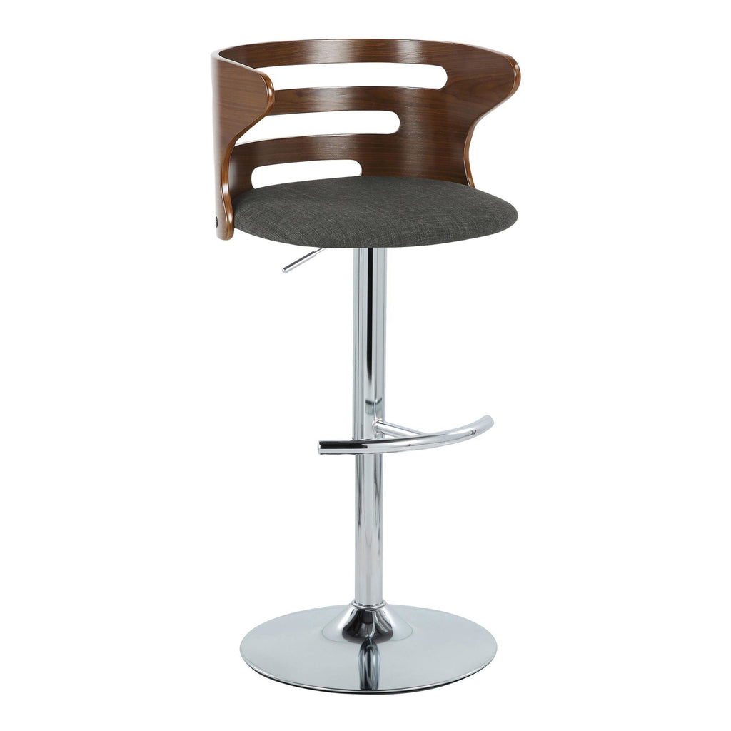 Cosi Adjustable Barstool - Set of 2 - Chrome, Walnut Wood, Charcoal Fabric