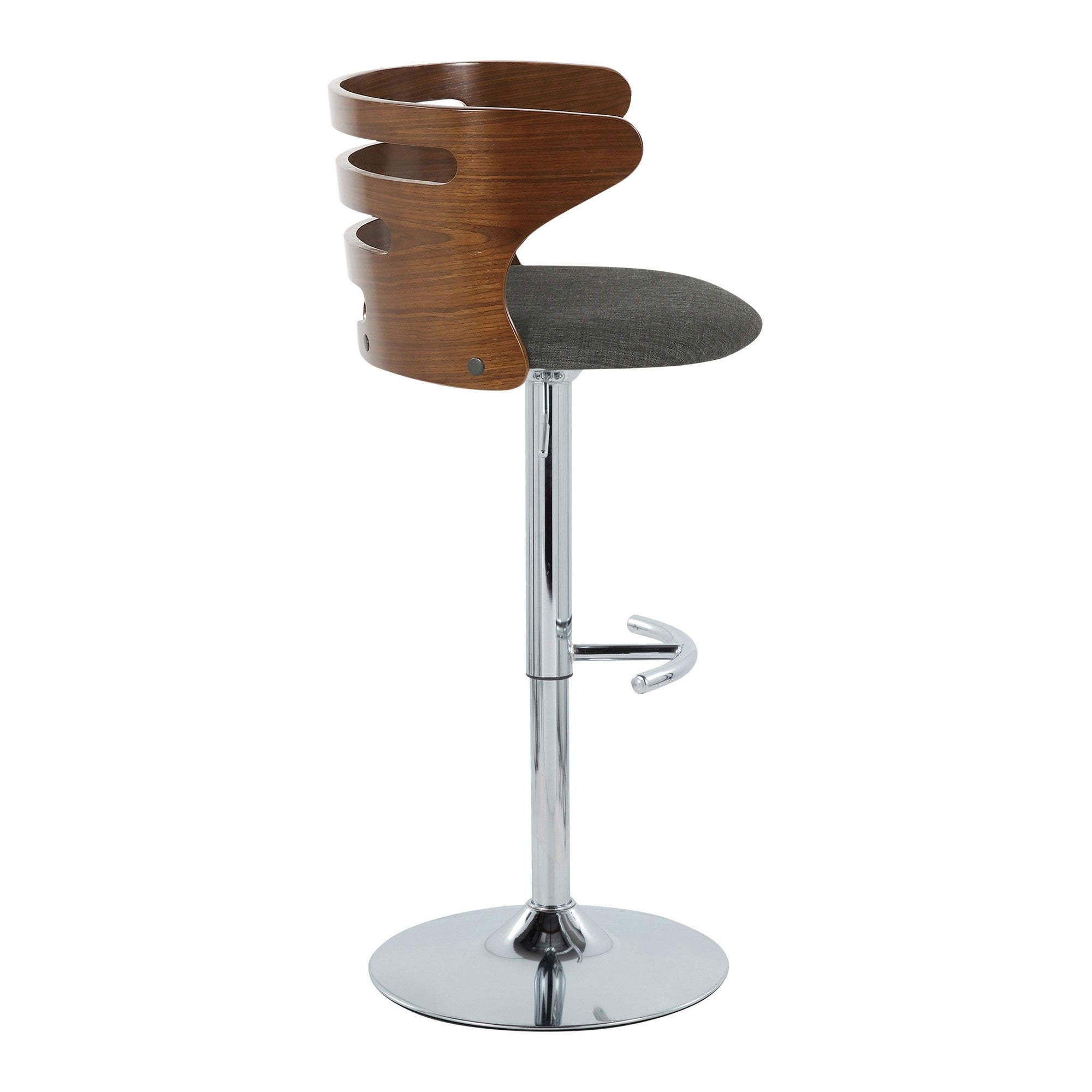 Cosi Adjustable Barstool - Set of 2 - Chrome, Walnut Wood, Charcoal Fabric