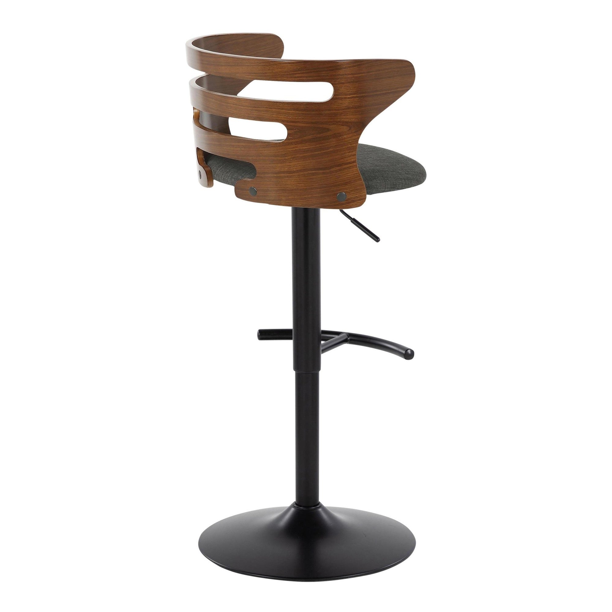 Cosi Adjustable Barstool - Set of 2 - Black Metal, Walnut Wood, Charcoal Fabric