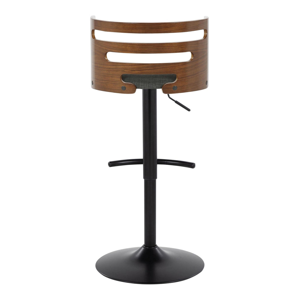 Cosi Adjustable Barstool - Set of 2 - Black Metal, Walnut Wood, Charcoal Fabric