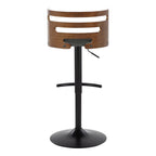 Cosi Adjustable Barstool - Set of 2 - Black Metal, Walnut Wood, Charcoal Fabric