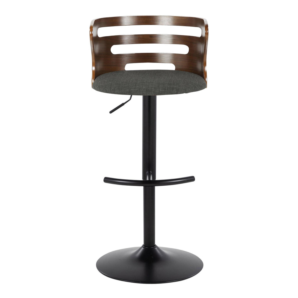 Cosi Adjustable Barstool - Set of 2 - Black Metal, Walnut Wood, Charcoal Fabric