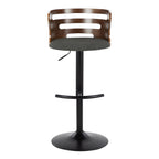 Cosi Adjustable Barstool - Set of 2 - Black Metal, Walnut Wood, Charcoal Fabric