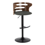 Cosi Adjustable Barstool - Set of 2 - Black Metal, Walnut Wood, Charcoal Fabric