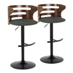 Cosi Adjustable Barstool - Set of 2 - Black Metal, Walnut Wood, Charcoal Fabric