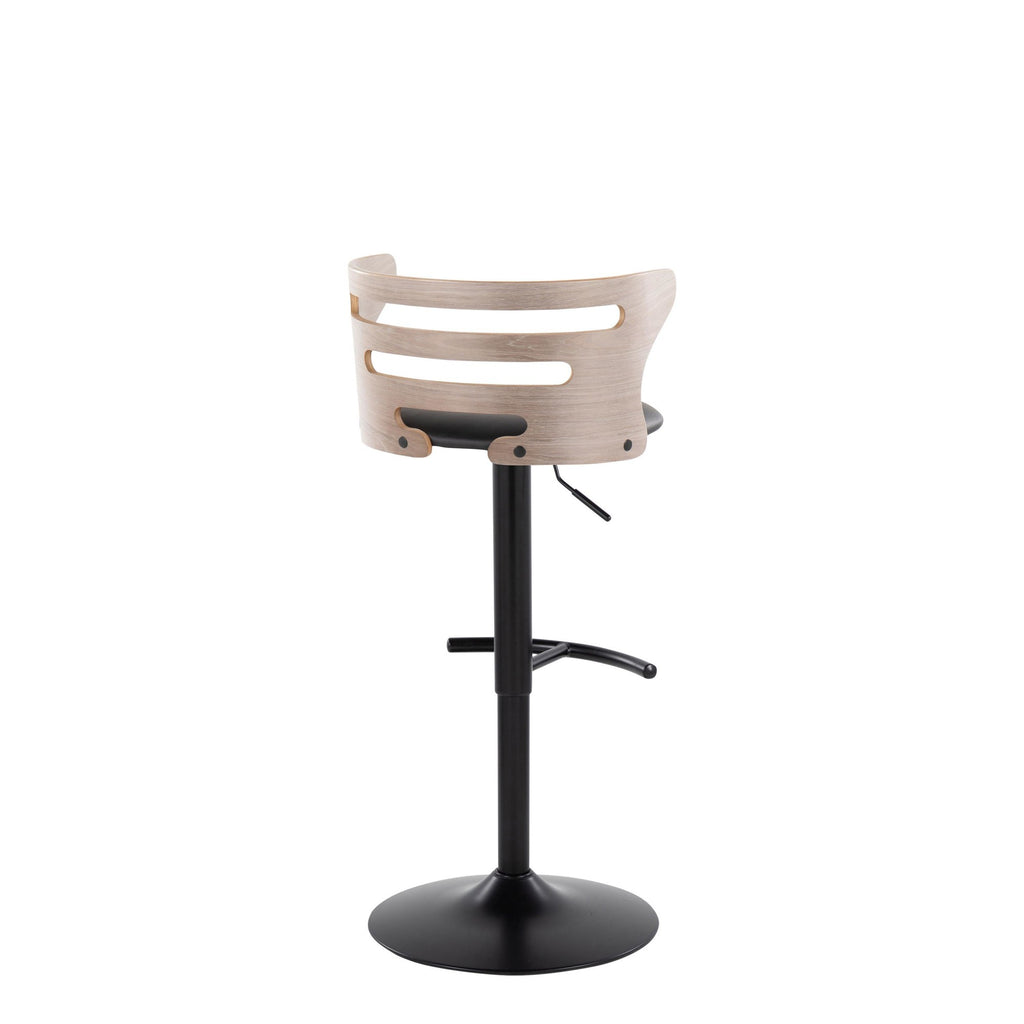 Cosi Adjustable Barstool - Set of 2 - Black Metal, Light Grey Wood, Black PU