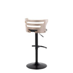 Cosi Adjustable Barstool - Set of 2 - Black Metal, Light Grey Wood, Black PU