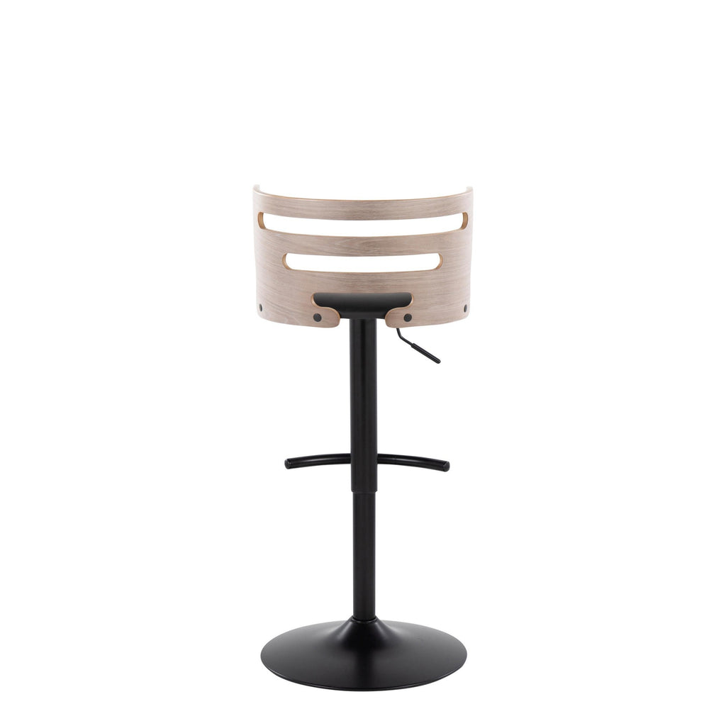 Cosi Adjustable Barstool - Set of 2 - Black Metal, Light Grey Wood, Black PU