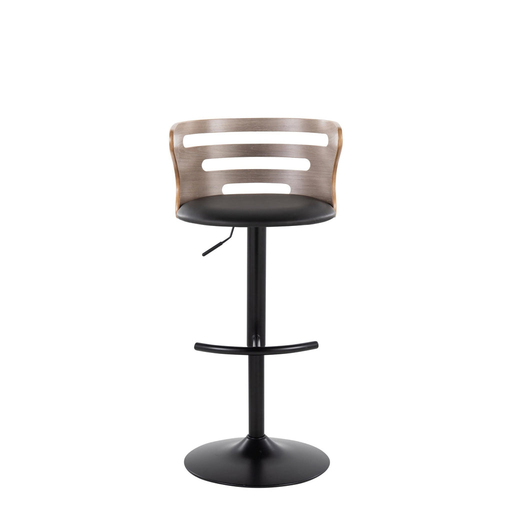 Cosi Adjustable Barstool - Set of 2 - Black Metal, Light Grey Wood, Black PU