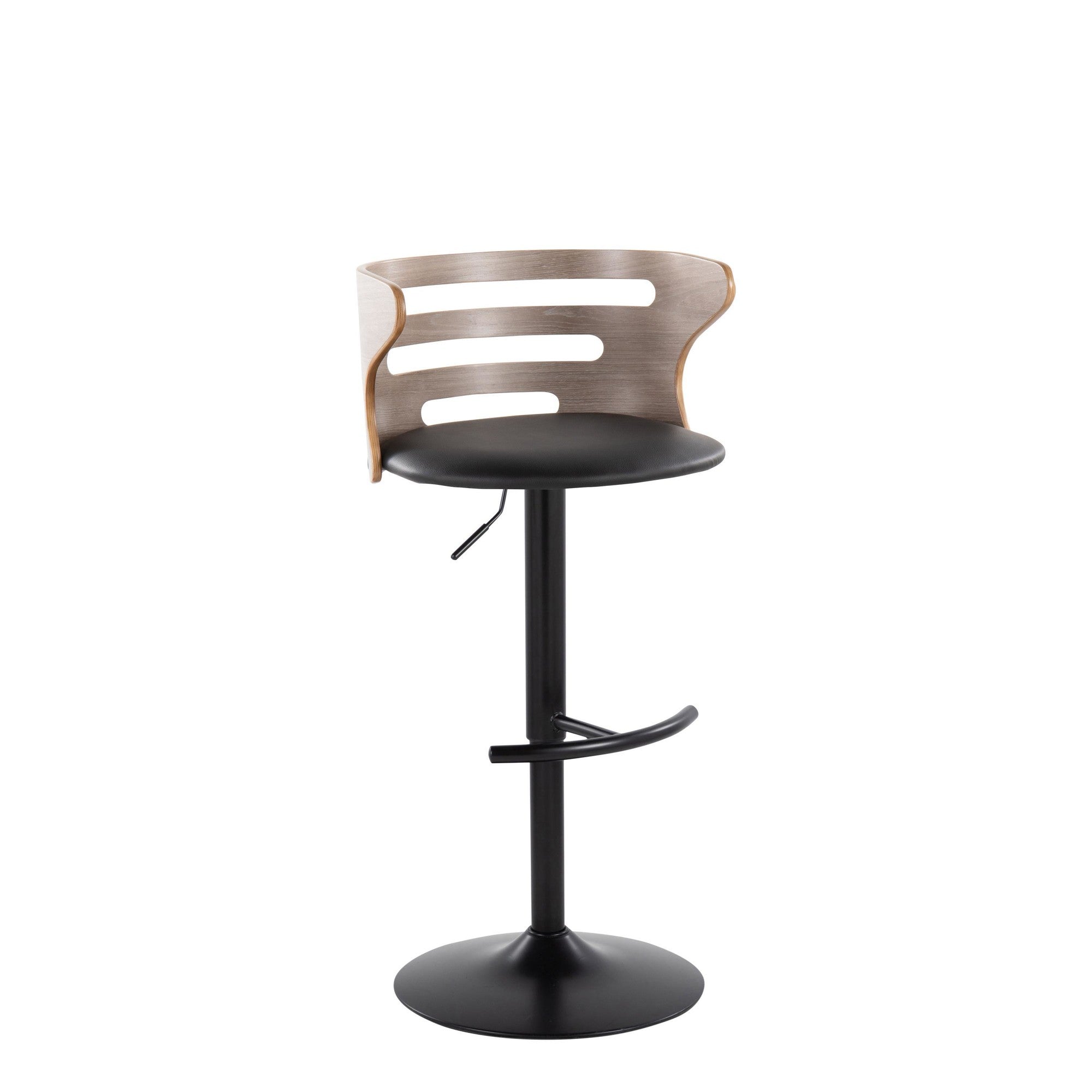 Cosi Adjustable Barstool - Set of 2 - Black Metal, Light Grey Wood, Black PU