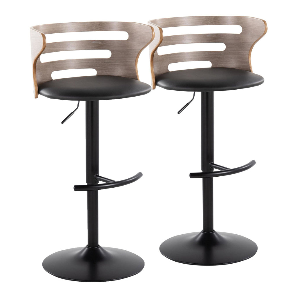 Cosi Adjustable Barstool - Set of 2 - Black Metal, Light Grey Wood, Black PU