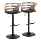 Cosi Adjustable Barstool - Set of 2 - Black Metal, Light Grey Wood, Black PU