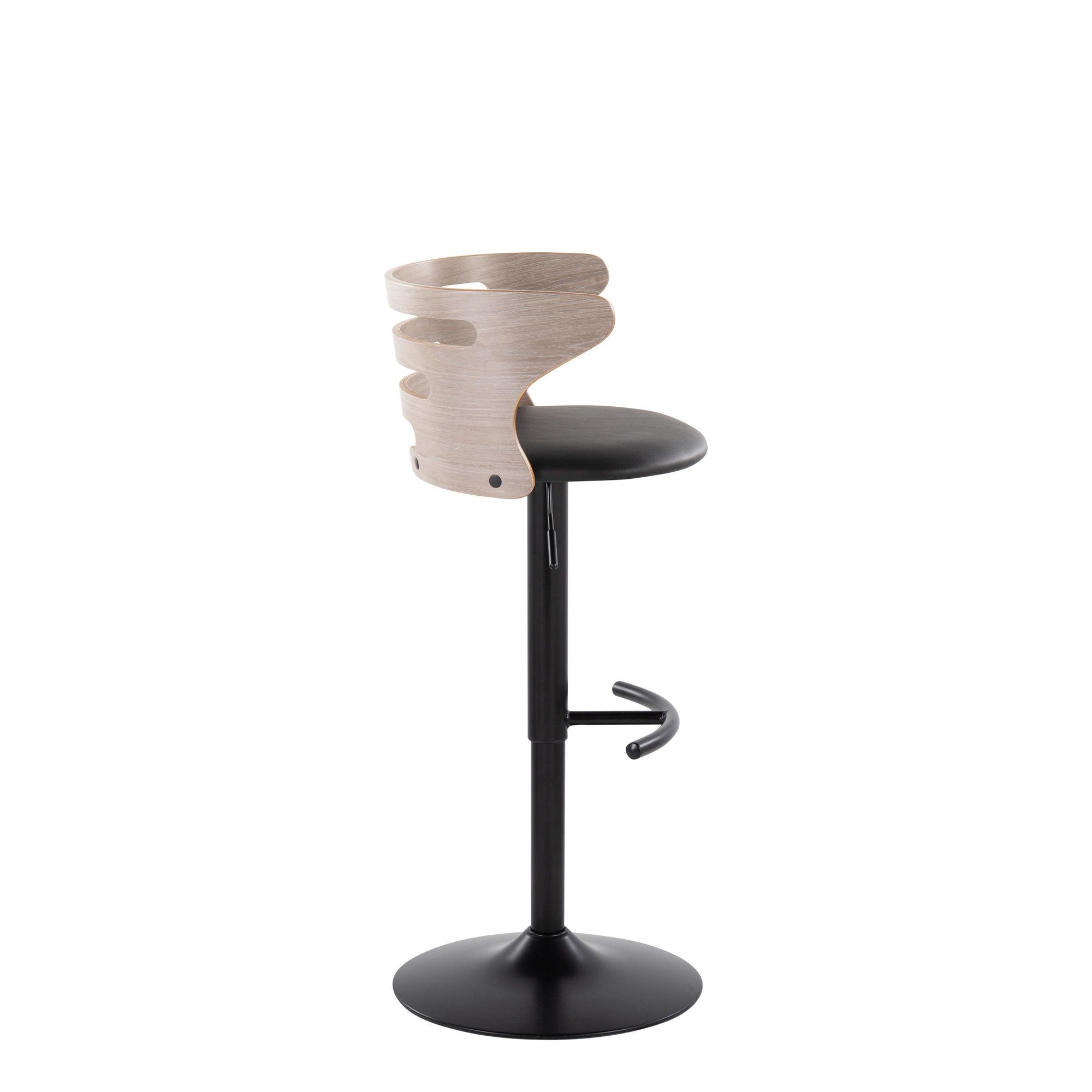 Cosi Adjustable Barstool - Set of 2 - Black Metal, Light Grey Wood, Black PU