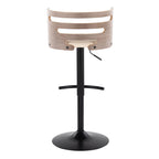 Cosi Adjustable Barstool - Set of 2 - Black Metal, Light Grey Wood, Cream PU