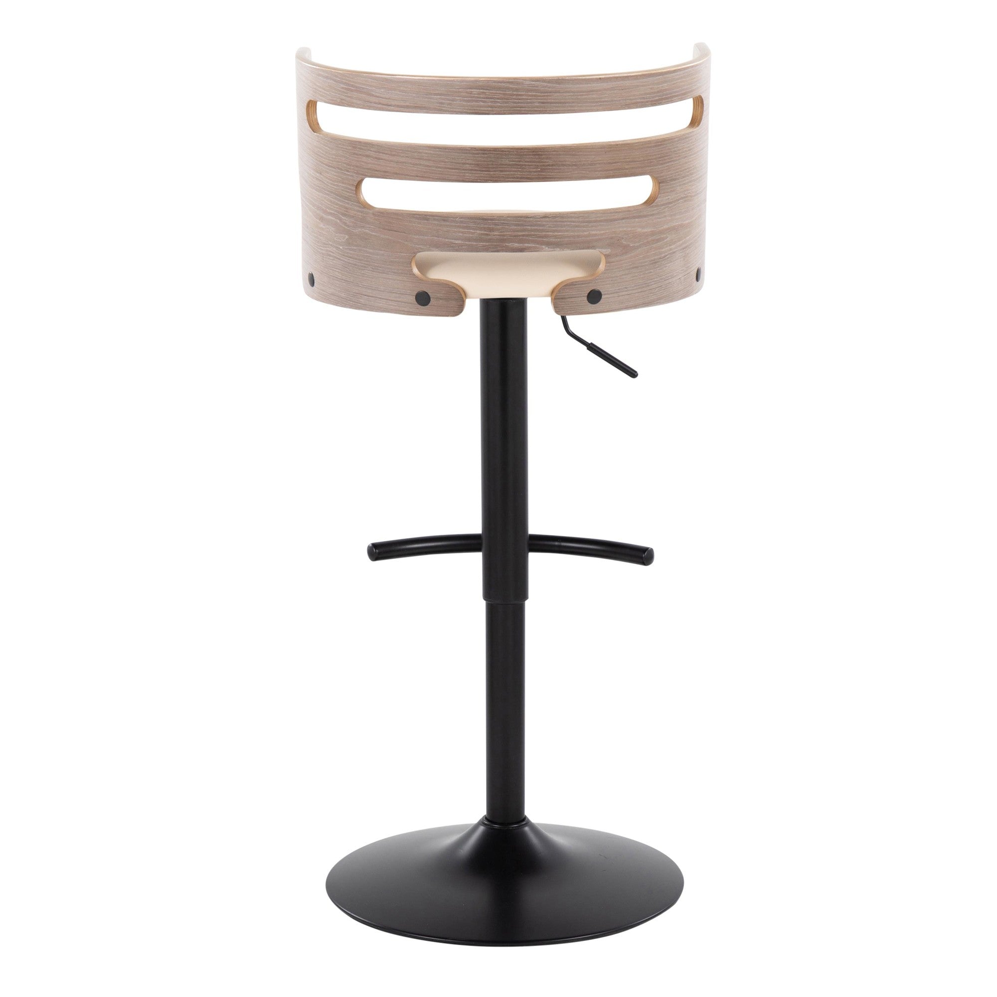 Cosi Adjustable Barstool - Set of 2 - Black Metal, Light Grey Wood, Cream PU