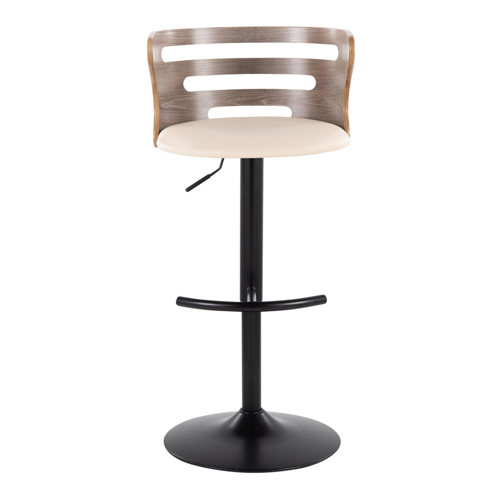 Cosi Adjustable Barstool - Set of 2 - Black Metal, Light Grey Wood, Cream PU