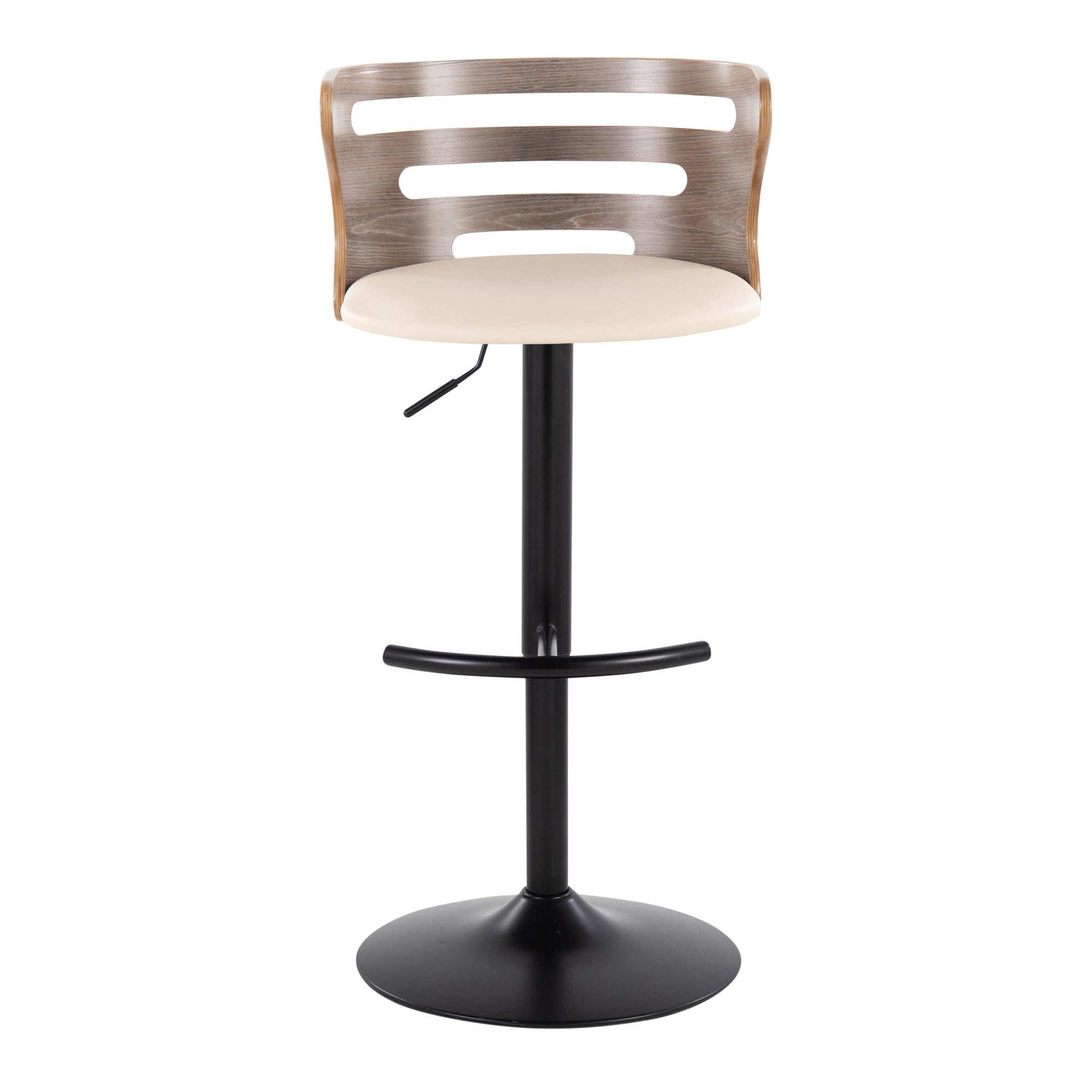 Cosi Adjustable Barstool - Set of 2 - Black Metal, Light Grey Wood, Cream PU