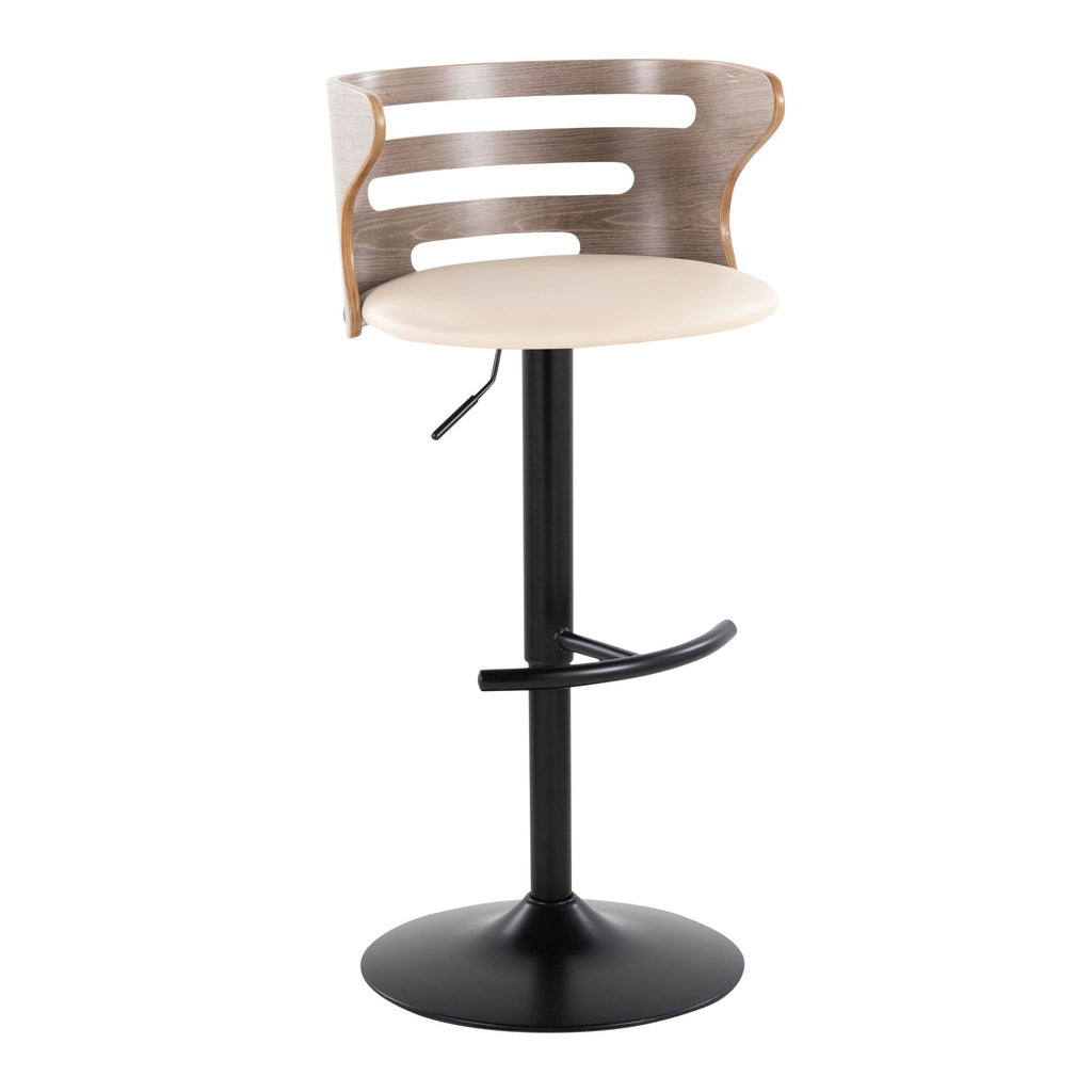 Cosi Adjustable Barstool - Set of 2 - Black Metal, Light Grey Wood, Cream PU