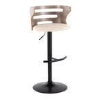 Cosi Adjustable Barstool - Set of 2 - Black Metal, Light Grey Wood, Cream PU