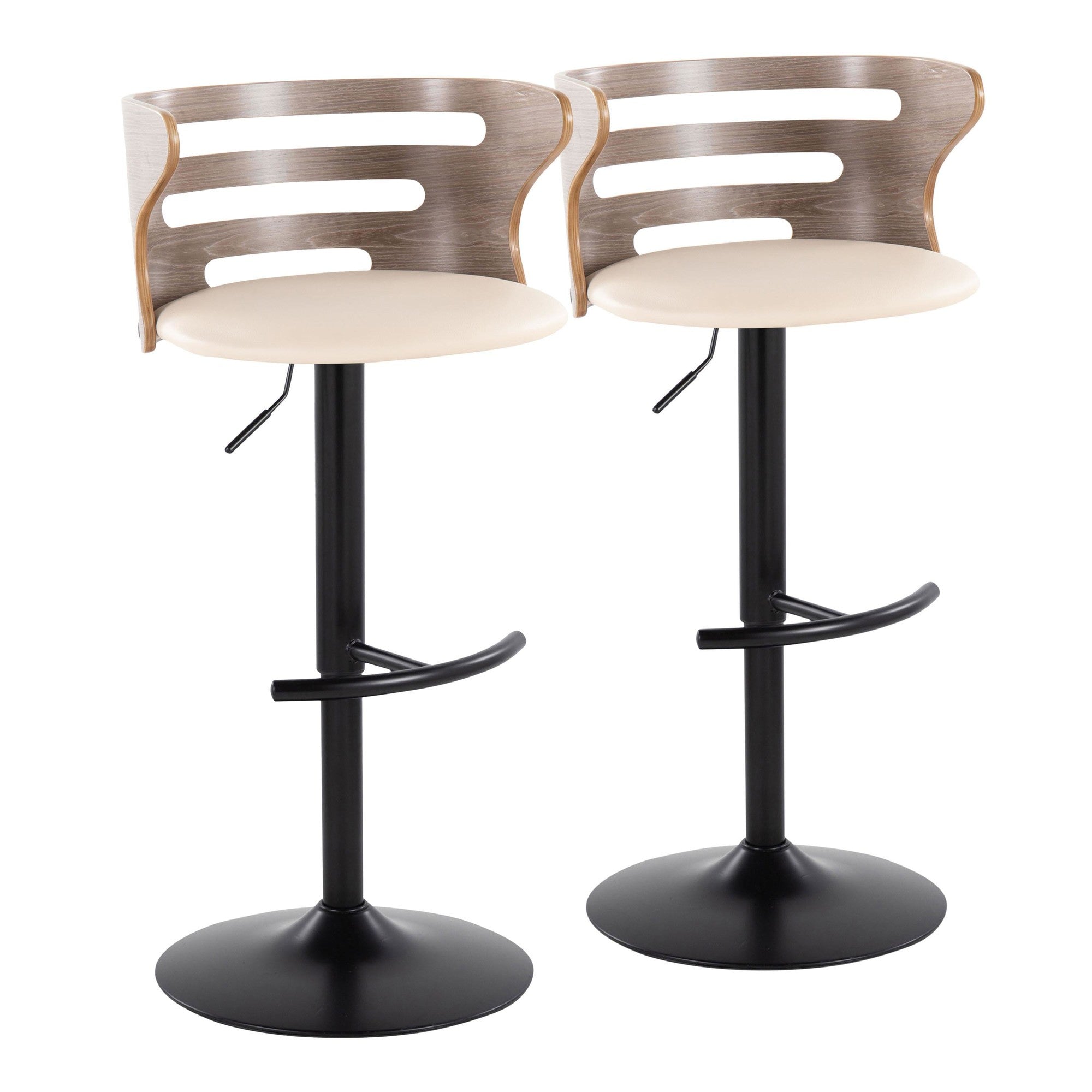 Cosi Adjustable Barstool - Set of 2 - Black Metal, Light Grey Wood, Cream PU