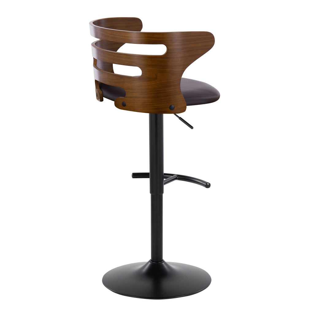 Cosi Adjustable Barstool - Set of 2 - Black Metal, Walnut Wood, Brown PU