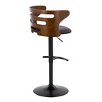 Cosi Adjustable Barstool - Set of 2 - Black Metal, Walnut Wood, Brown PU