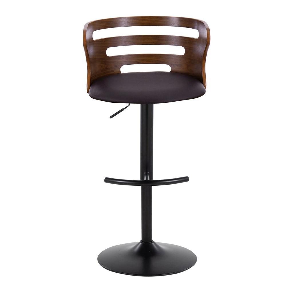 Cosi Adjustable Barstool - Set of 2 - Black Metal, Walnut Wood, Brown PU