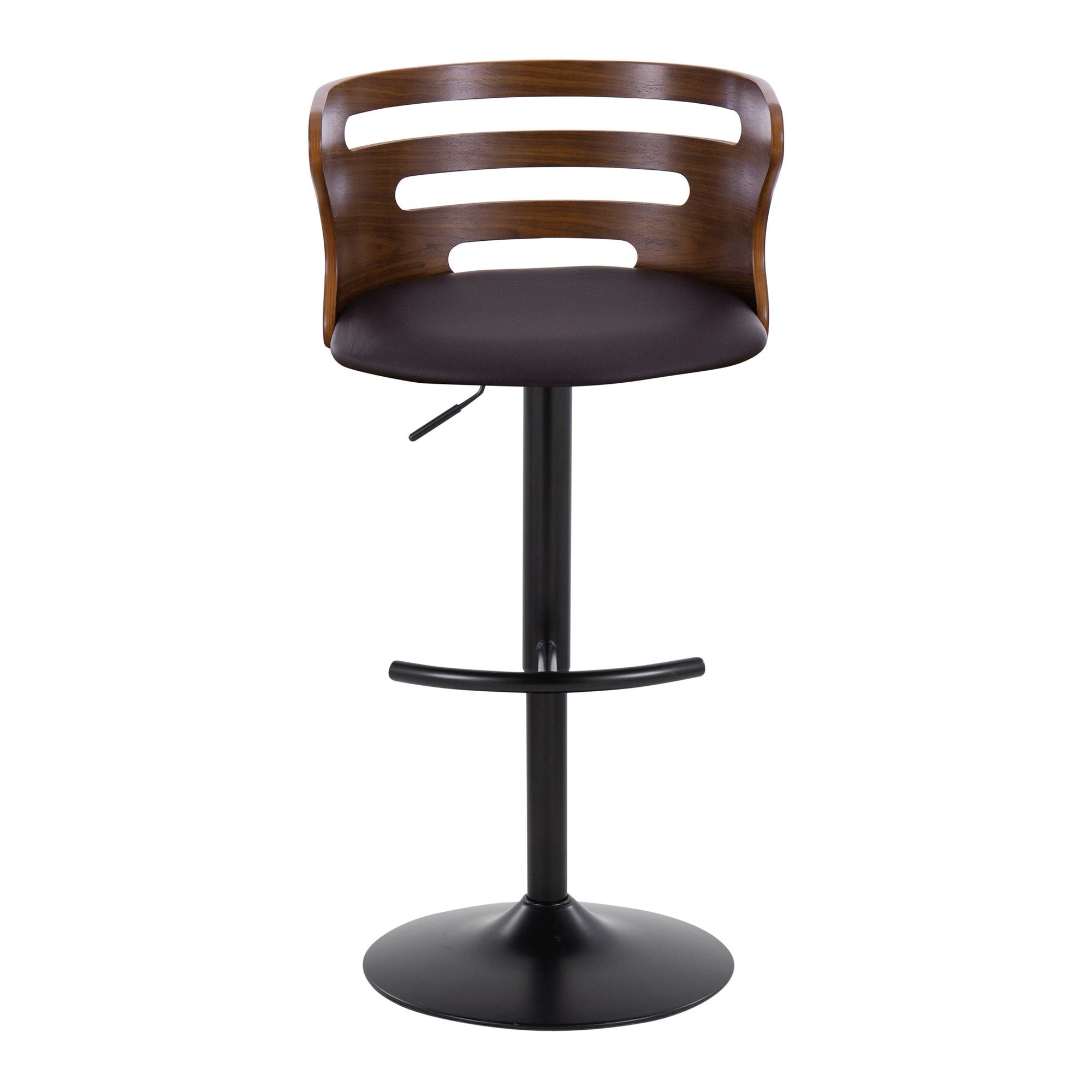 Cosi Adjustable Barstool - Set of 2 - Black Metal, Walnut Wood, Brown PU