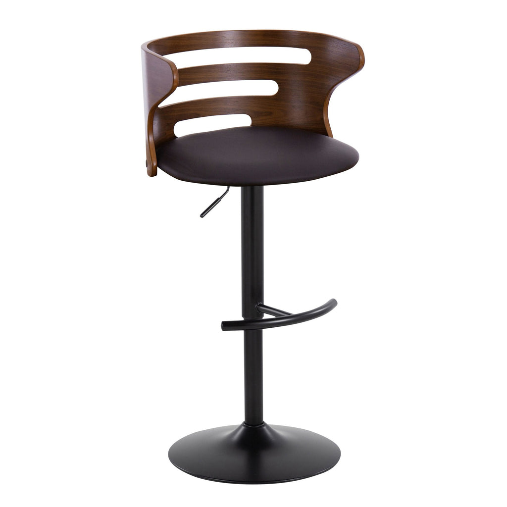 Cosi Adjustable Barstool - Set of 2 - Black Metal, Walnut Wood, Brown PU