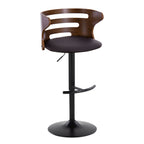 Cosi Adjustable Barstool - Set of 2 - Black Metal, Walnut Wood, Brown PU