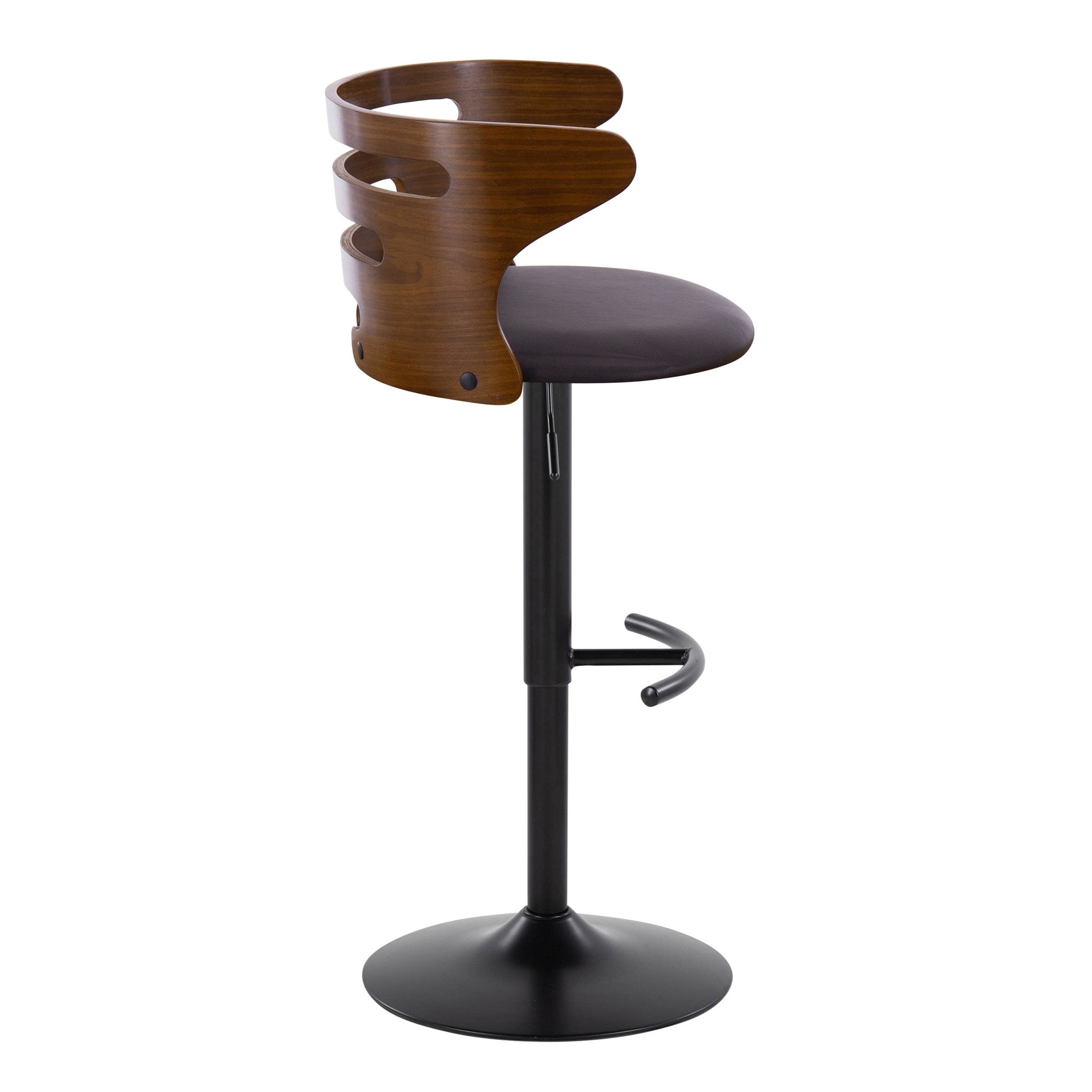 Cosi Adjustable Barstool - Set of 2 - Black Metal, Walnut Wood, Brown PU