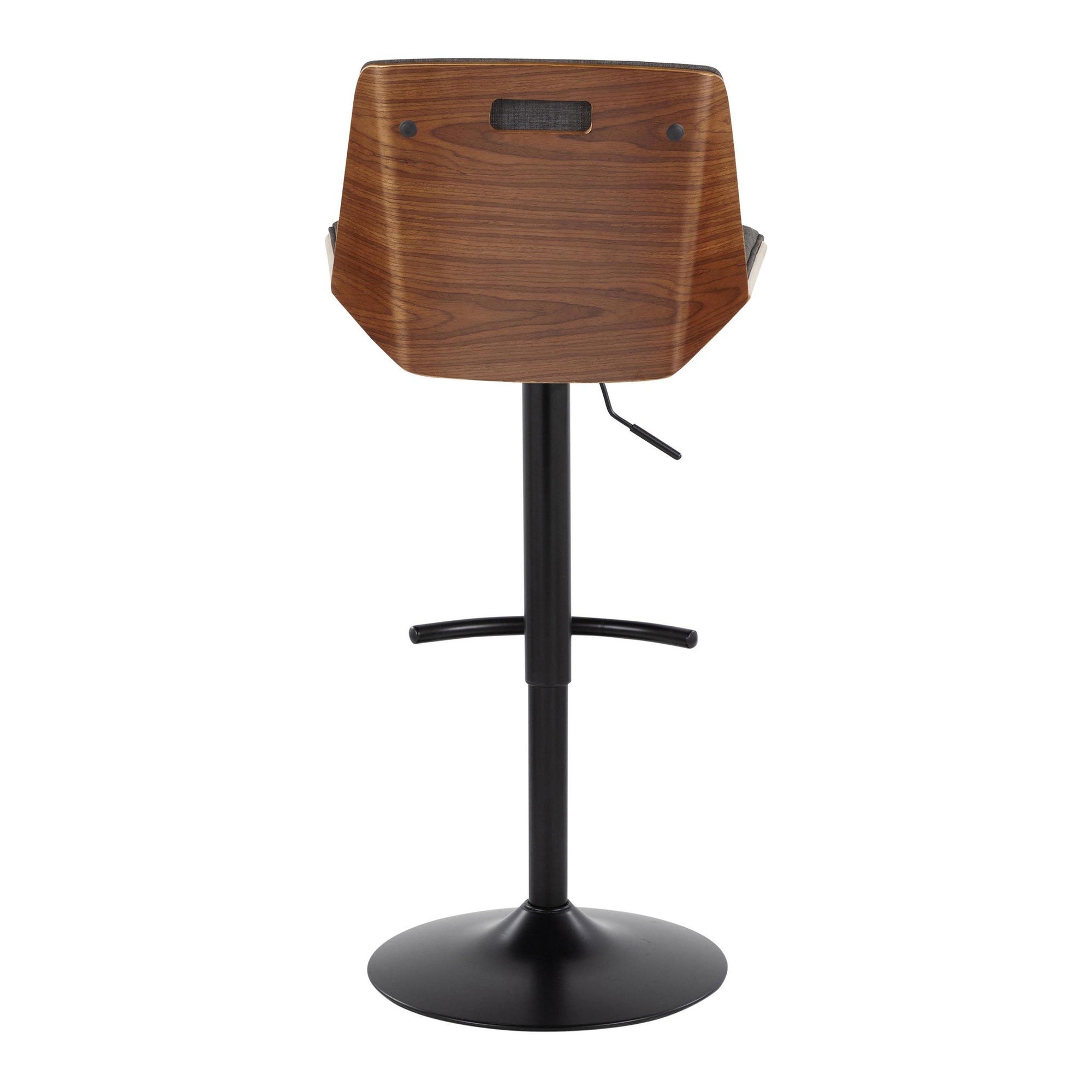 Corazza Adjustable Barstool - Set of 2 - Black Metal, Walnut Wood, Charcoal Fabric