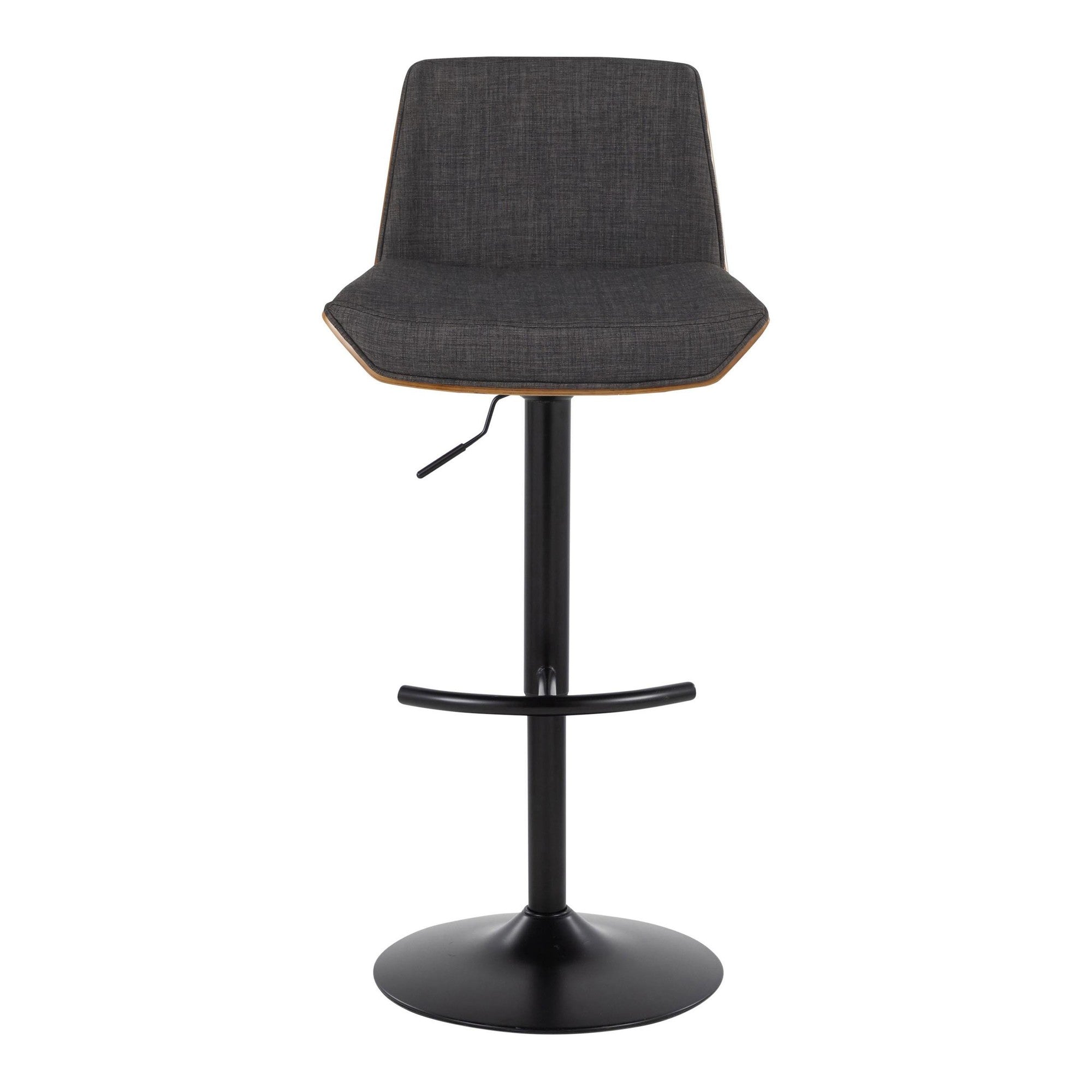 Corazza Adjustable Barstool - Set of 2 - Black Metal, Walnut Wood, Charcoal Fabric