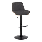 Corazza Adjustable Barstool - Set of 2 - Black Metal, Walnut Wood, Charcoal Fabric