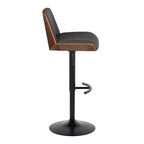 Corazza Adjustable Barstool - Set of 2 - Black Metal, Walnut Wood, Charcoal Fabric