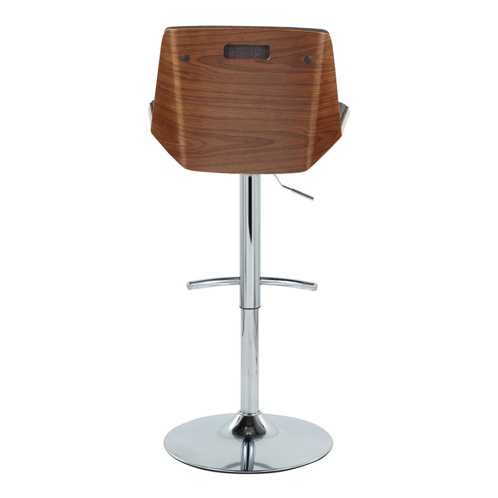 Corazza Adjustable Barstool - Set of 2 - Chrome Metal, Walnut Wood, Charcoal Fabric