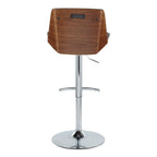 Corazza Adjustable Barstool - Set of 2 - Chrome Metal, Walnut Wood, Charcoal Fabric