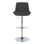 Corazza Adjustable Barstool - Set of 2 - Chrome Metal, Walnut Wood, Charcoal Fabric