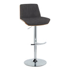 Corazza Adjustable Barstool - Set of 2 - Chrome Metal, Walnut Wood, Charcoal Fabric